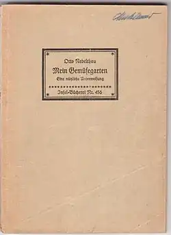Einband des IB 456 Otto Nebelthau: Mein Gemüsegarten als Hülle für eine Tarnschrift der FDJ (West) von 1953 und S.&nbsp;9 mit dem Titelblatt für den tatsächlichen Inhalt