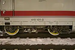 Messradsätze im vor­deren Drehgestell des Triebkopfs 410&nbsp;101