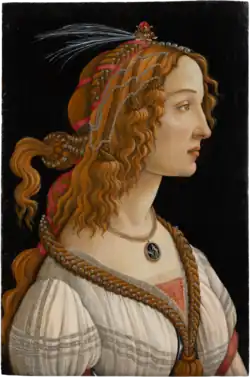 Weibliches Idealbildnis (Bildnis der Simonetta Vespucci als Nymphe) von Sandro Botticelli, ca. 1480–1485