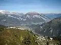 Sicht auf Bonaduz, Tamins, Domat/Ems, Feldis (vlnr), sowie auf den Calanda.