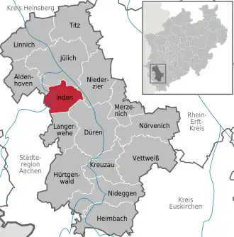 Lage von Inden im Kreis Düren