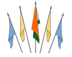 Darstellung der Anordnung der Indischen Nationalflagge mit anderen nicht-nationalen Flaggen