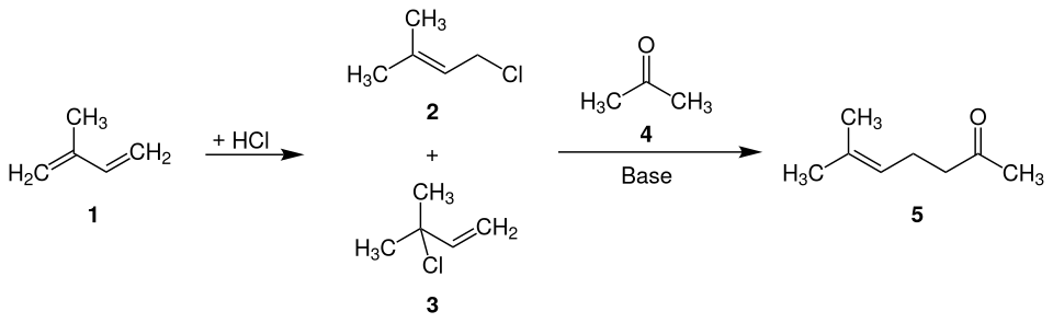 Industrielle Synthese von 6-Methyl-5-hepten-2-on (Isopren-Route)