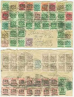 Umschlag eines Inlandbriefs von Wilhelmshaven nach Norden mit sog. Dachziegelfrankatur, gestempelt am 4.&nbsp;November 1923