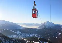 Blick vom Skigebiet Rosshütte auf Seefeld und das Inntal