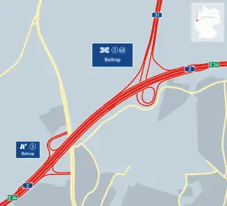 Übersichtskarte Autobahndreieck Bottrop