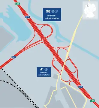 Übersichtskarte Autobahndreieck Bremen-Industriehäfen