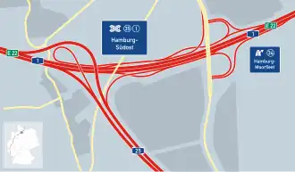 Übersichtskarte Autobahndreieck Hamburg-Südost