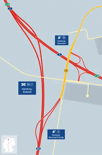 Übersichtskarte Autobahndreieck Hamburg-Südwest