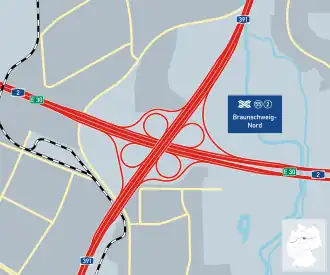 Übersichtskarte Autobahnkreuz Braunschweig-Nord
