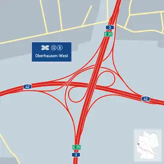 Übersichtskarte Autobahnkreuz Oberhausen-West