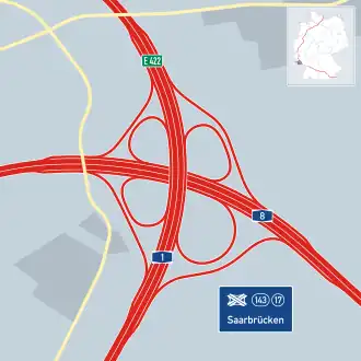 Übersichtskarte Autobahnkreuz Saarbrücken