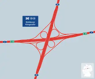 Übersichtskarte Autobahnkreuz Wolfsburg/Königslutter