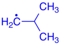 iso-Butylradikal, iso-Butylgruppe blau markiert.