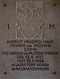Erinnerungstafel Albrecht Friedrich Hans Freiherr von Maltzahn (1923–1948)