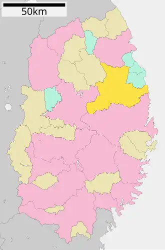 Lage Iwaizumis in der Präfektur