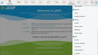 JASP Startseite und Modulauswahl