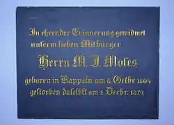 Gedenktafel für den Vater von Jacob Moser, heute im Haus der Diakonie.