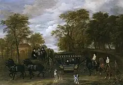 Cornelis de Graeff mit seiner Familie[60] bei der Ankunft in Soestdijk. Gemalt von Jacob van Ruisdael und Thomas de Keyser, (1656/1660, National Gallery of Ireland)