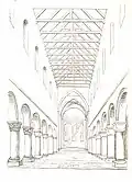 Blick durch das Mittelschiff nach Osten, purifizierende Zeichnung von August Essenwein, Mitte 19. Jahrhundert
