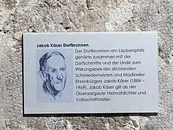 Jakob Käser (1884–1969) Heimatdichter, Volksschriftsteller, Dorfbrunnen in Madiswil, Kanton Bern, Schweiz