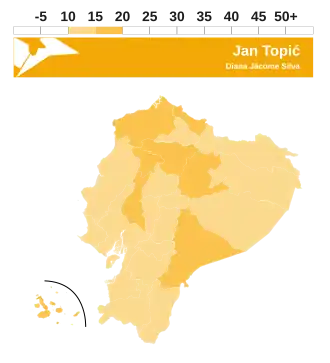 Stimmanteile von Jan Topić in den Provinzen