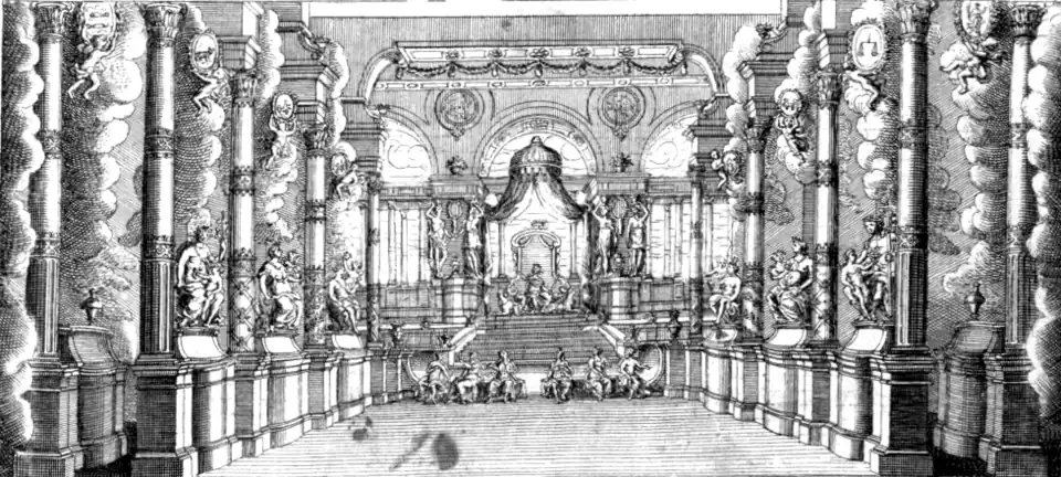 Szenenbild des vierten Akts. Partiturausgabe von 1709