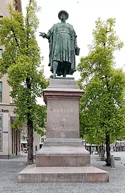Joachim Vadian (1484–1551) Humanist. Vadiandenkmal, 1904 von Richard Kissling (1848–1919) in St. Gallen