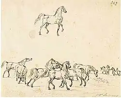 Zwei Pferdestudien, um 1775–1799.