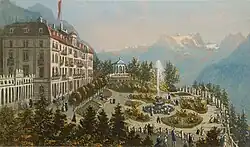 Das Grand Hôtel Axenstein um 1880. Radierung von Heinrich Müller