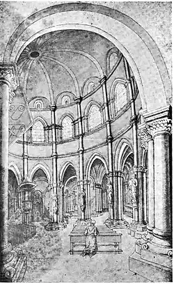 Johanneskirche innen, um 1800, Zeichnung von Johannes Ruland