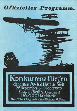 Deckblatt des Programms zur Inbetriebnahme des Flugplatzes ab dem 26.&nbsp;September 1909