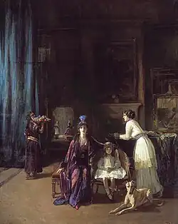 The artist’s studio: Lady Hazel Lavery with her Daughter Alice and Stepdaughter Eileen, zwischen 1910 und 1913