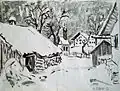 Oberbayern, verschneite Dorflandschaft 1954