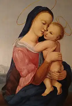 Kunst Ölgemälde Madonna herzt Jesuskind