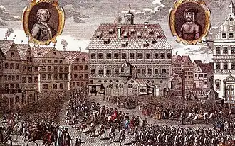 Herrenhaus am Stuttgarter Marktplatz, Abtransport von Joseph Süß Oppenheimer.