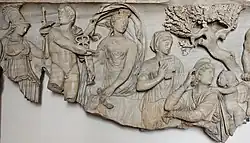 Das Urteil des Paris auf einem römischen Sarkophag, um 100 n.&nbsp;Chr. (Museo Nazionale Romano, Rom)