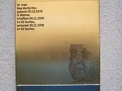 Erinnerungszeichen für Max Moritz Klar in der Jutastraße 24 in München