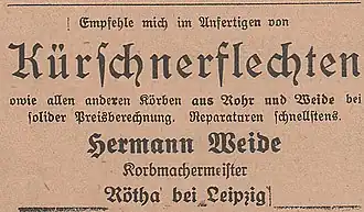 „Kürschnerflechten“, Korbflechten im Pelzgewerbe (Anzeige 1921, Foto 2009)