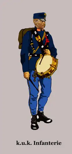 Trommler der ungarischen Infanterie in Marsch­adjustierung (vor 1908)