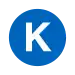 Rundes Liniensignet mit dem weißen Großbuchstaben K in blau gefülltem Kreis