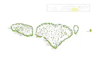 Das Nord-Malé-Atoll (im Zentrum) umgeben von Süd-Malé-Atoll, Gaafaru-Atoll und Kaashidhoo