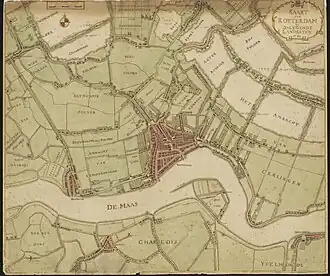 Rotterdam und Umgebung 1784 mit der eingedeichten Flussinsel Feijenoord