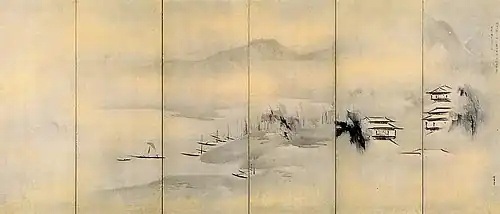 Landschaft mit Pavillons. Rechter Stellschirm[A 2]