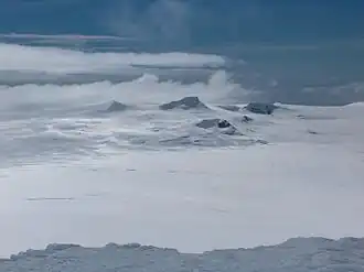 Blick vom Melnik Peak auf den Kaliakra-Gletscher (Hintergrund: Vidin Heights)