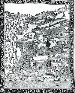 Athanase Kalnofoïski: Plan mit dem Kiewer Höhlenkloster, 1638