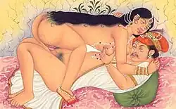 Illustration aus dem Kamasutra, „gehockte Reitstellung“