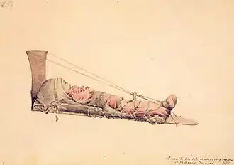 Skizze eines Kleinkindes der Flachkopf-Indianer