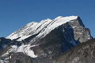 Blick von der Parzelle Lugen in Au auf die Kanisfluh
