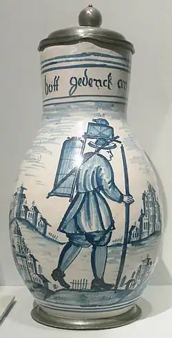 Kanne mit dem Bild eines Hausierers oder Boten, um 1747